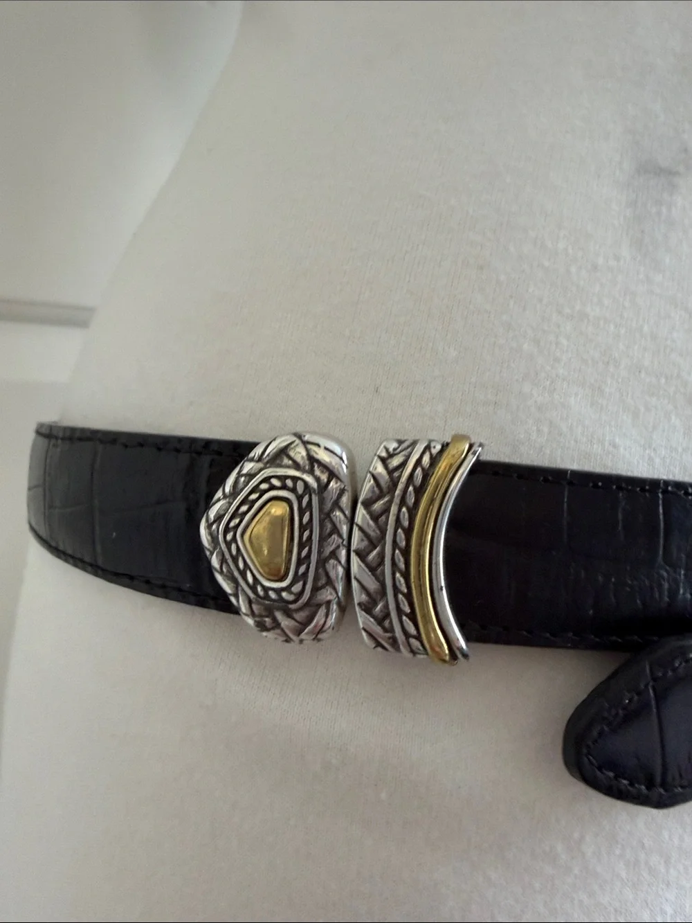 Brighton Black/Brown Reversible Croc Embossed Western Buckle Belt